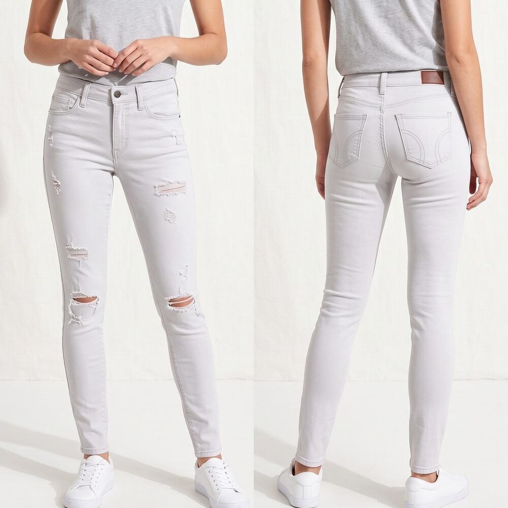 Hollister 1R High-Rise Super Skinny White Distressed Jeans 25 x 30